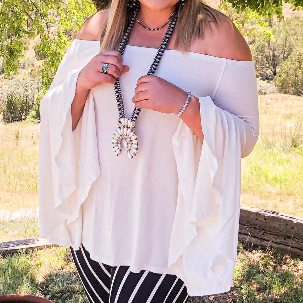 White off shoulder bell sleeve top